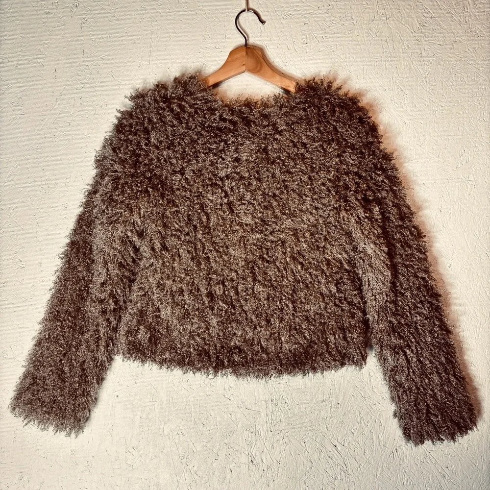 NWT Max Studio Womens Size S Faux Curly Lamb Fur Satin Tie Jacket Super Cute Tan - Picture 2 of 10